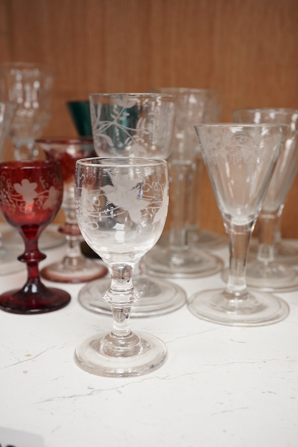 A small collection of 18th century and later glasses, tallest 15.5cm high(14)
